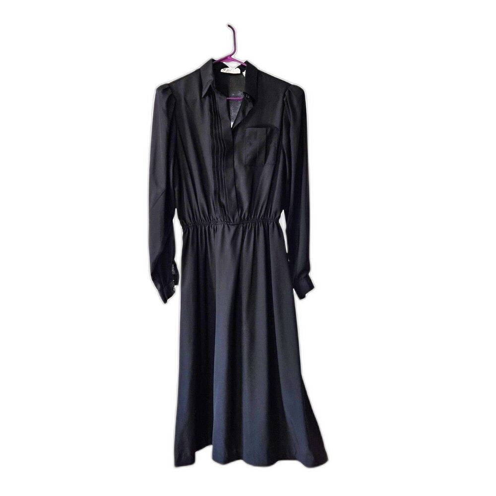 LANVIN PARIS New York Black Long Sleeve Midi Shirt Dress Size 10